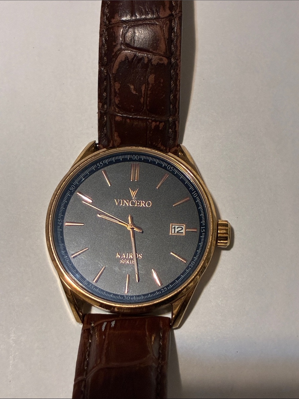 Vincero Kairos Dress Watch - Black Dial, Rose Gold Case, Brown Leather Strap